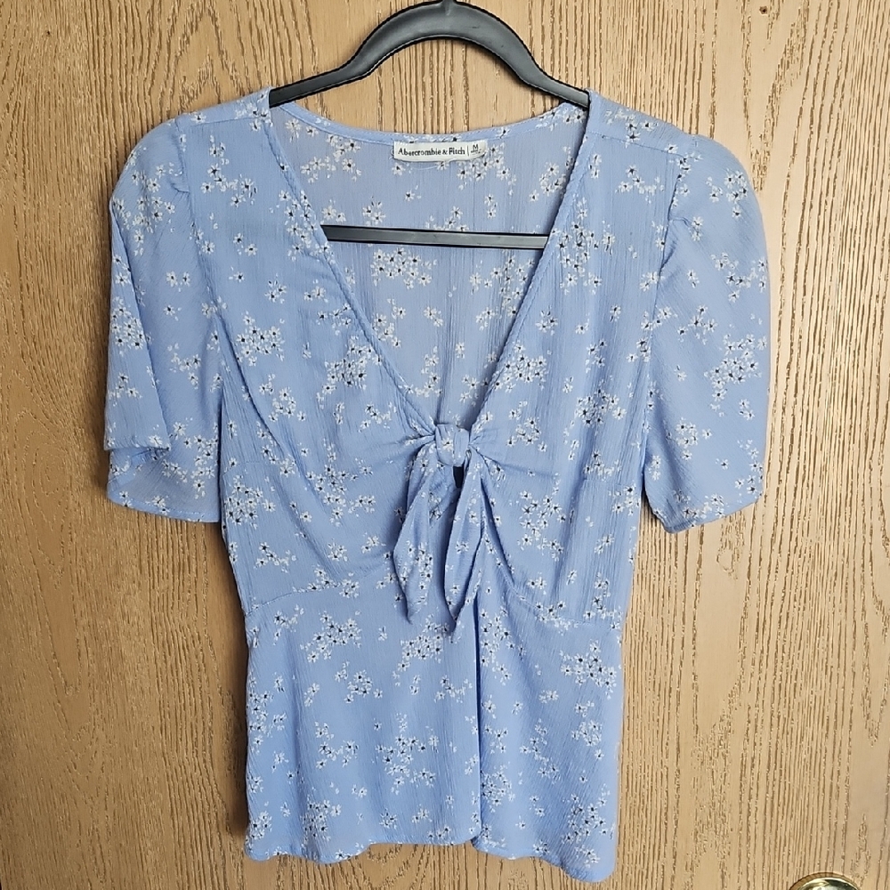 Abercrombie & Fitch Light Blue Floral Tie-Front Blouse